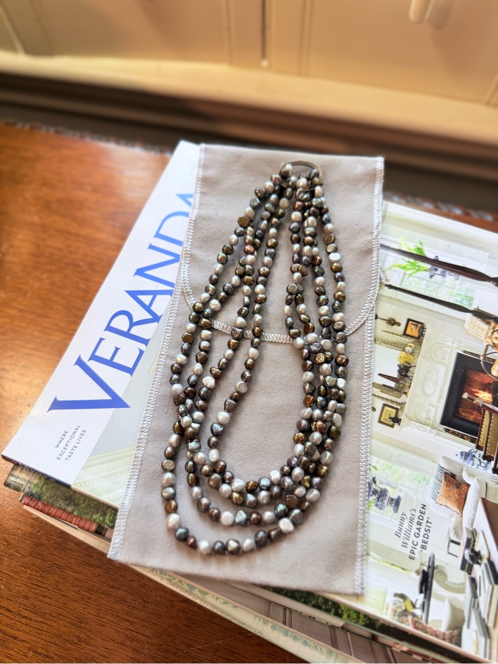 Vintage Multi-Strand Genuine Freshwater Pearl Necklace With Pearl Bag